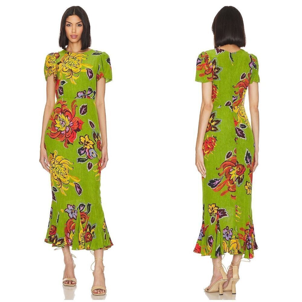 💕RHODE💕 Lulani Midi Dress ~ Green Lanai Floral Print 8 NWT